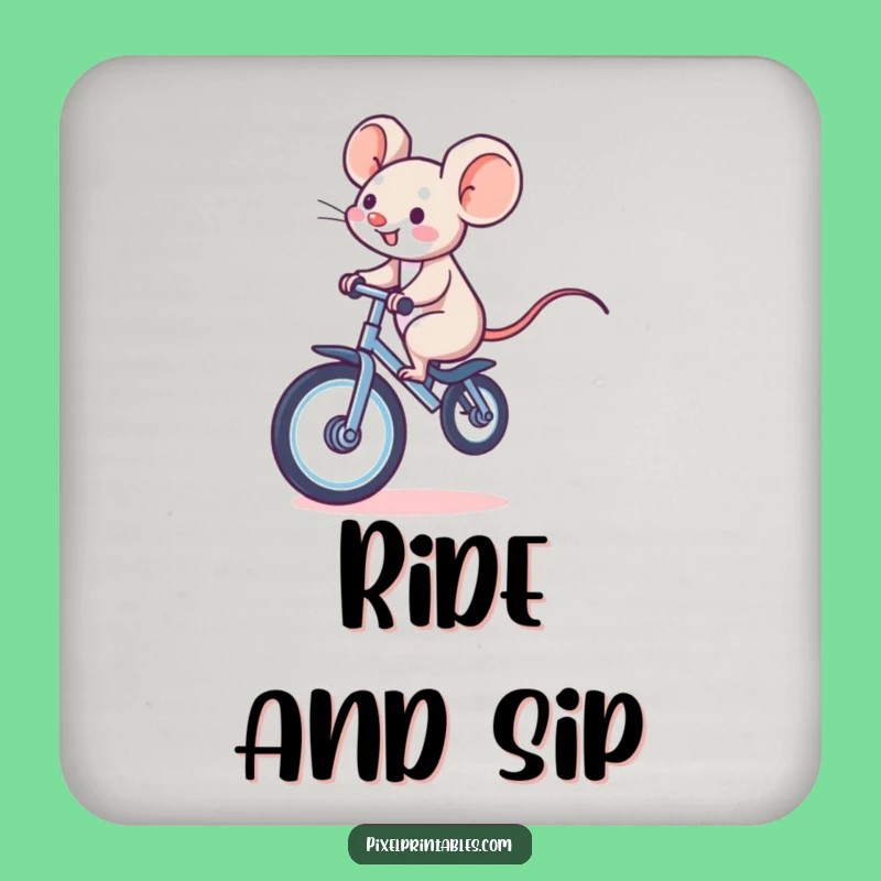 Funny Pixel Mouse Unicycle Coaster: Whimsical Charm, Great Funny Gift