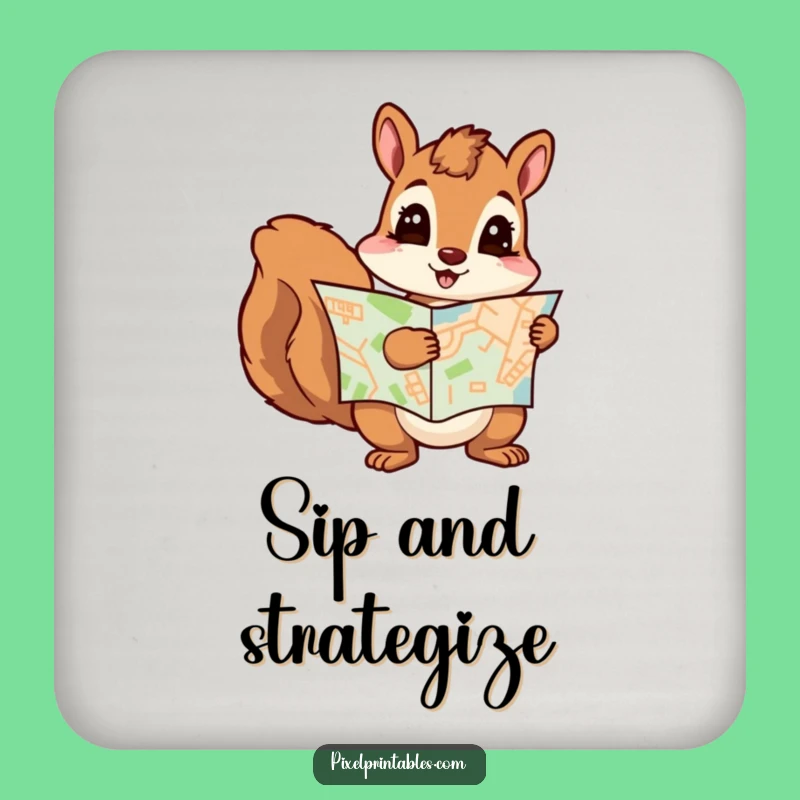 Funny Curious Squirrel Pixel Map Coaster - Protect Surfaces Funny Gift