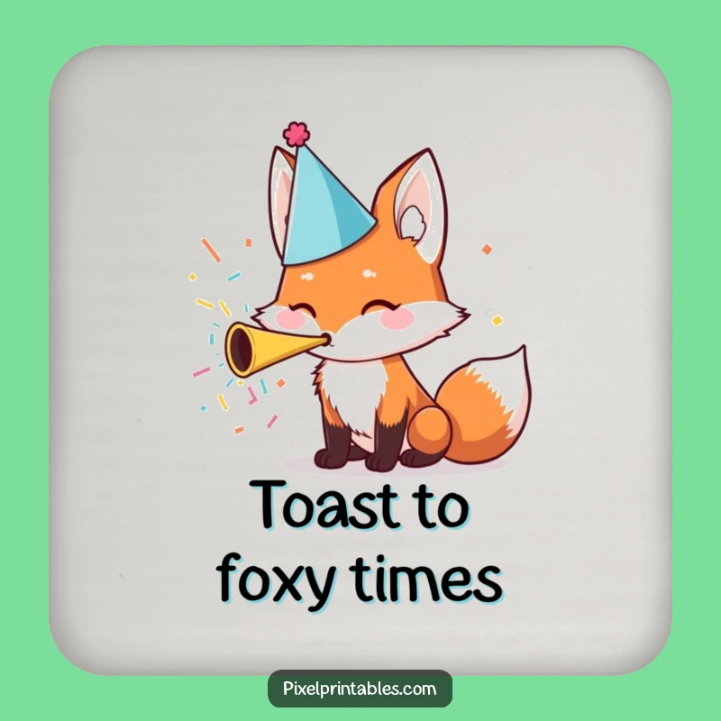 Funny Fox Party Hat Confetti Coaster, Protect Surfaces Funny Gift