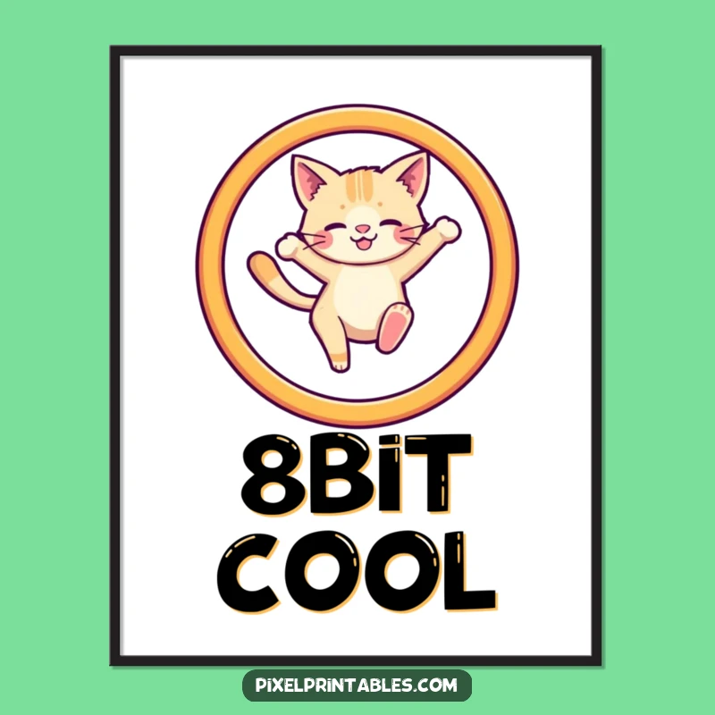 Funny Pixel Cat Hoop Poster - Retro Gaming Wall Art