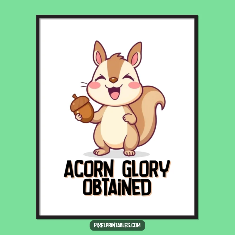 Funny Pixelated Squirrel Poster: Triumphant Pixel Art for Gamer Walls