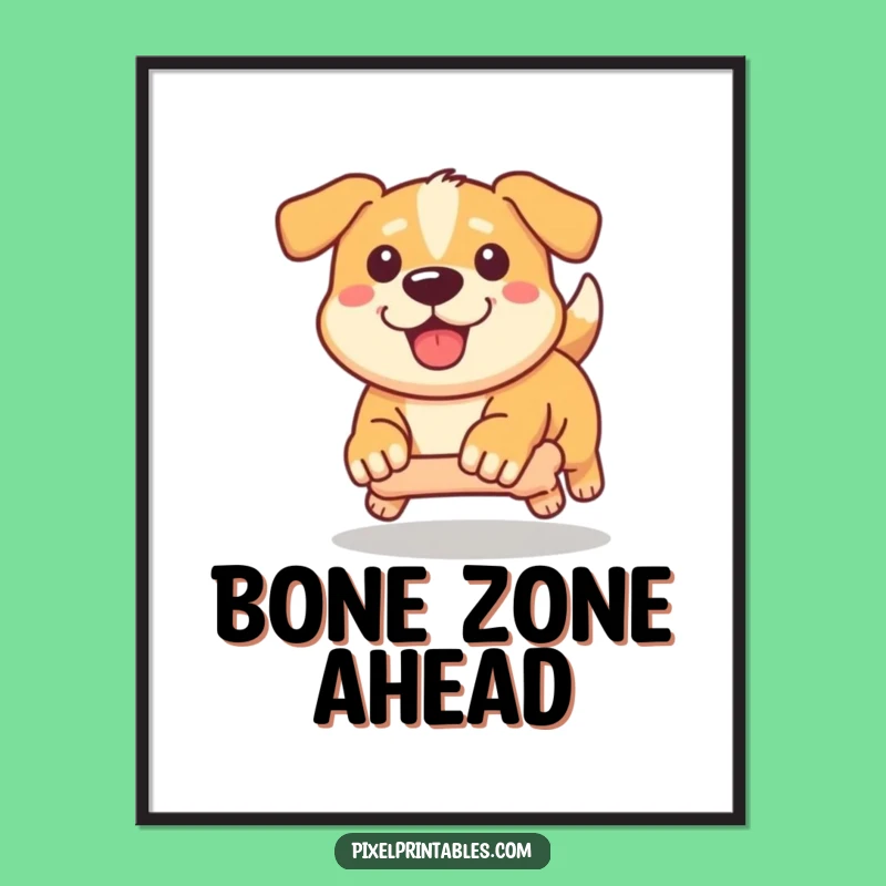 Funny Pixel Dog Poster: Determined Bone Chase, Cute Pixel Art Decor
