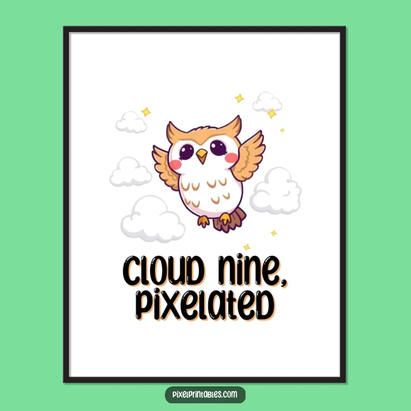 Funny Pixel Owl Poster: Joyous Flight in Retro Pixel Art