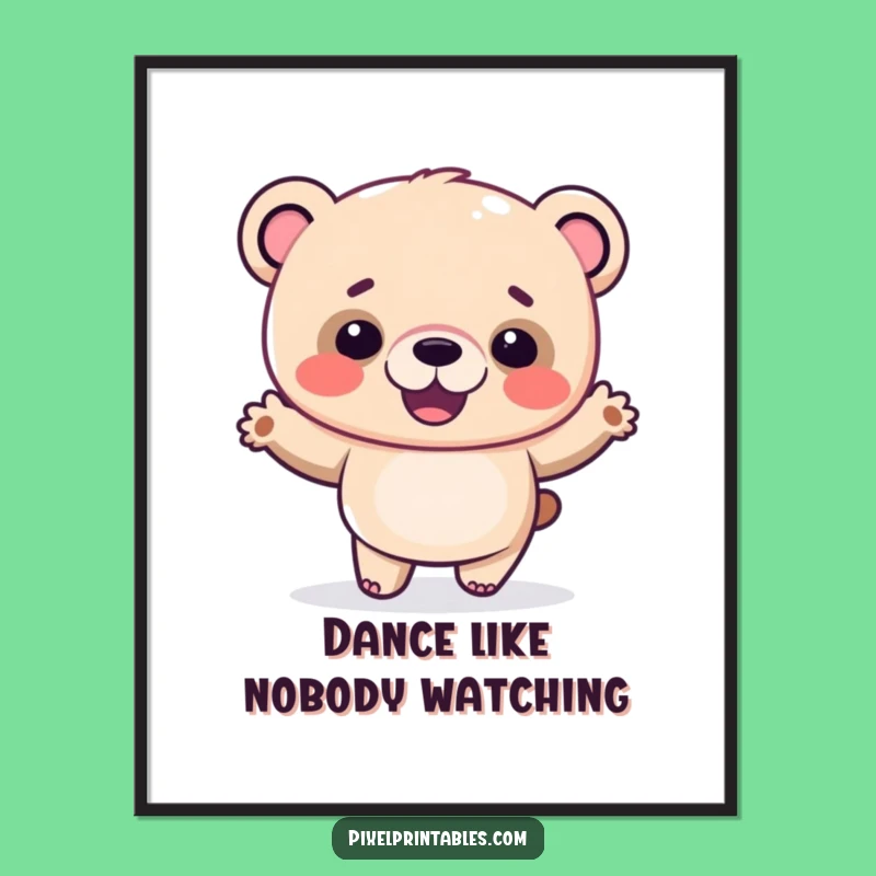 Funny Pixel Bear Poster: Silly Dance Brings Joyful Art