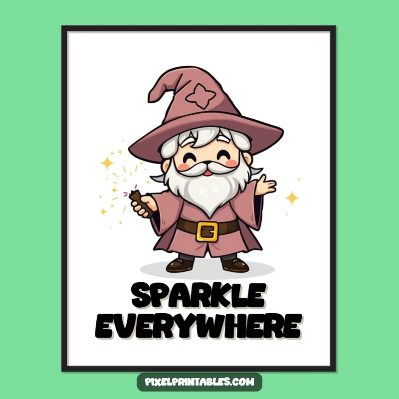 Funny Block Wizard Poster: Sparkly Spell Art, Fantastic Funny Gift
