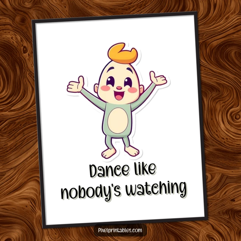 Funny Poster: Character doing a goofy dance, radiating humor, joy, and celebration, a great funny gift for decorative purposes.
