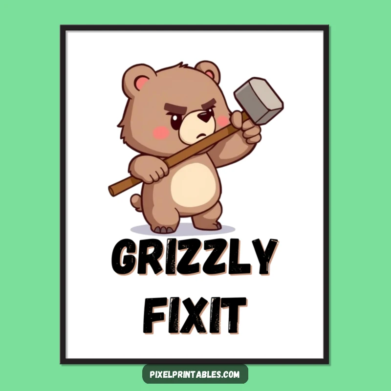 Funny Pixel Bear Hammer Poster: Retro DIY Art, Terrific Funny Gift