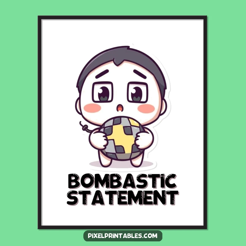 Funny Pixel Bomb Poster: Surprised Character's Gaming Moment Wall Art