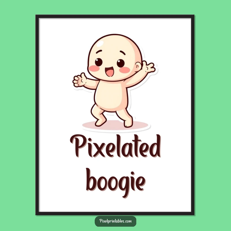 Funny Pixel Dancer Poster: Playful Character's Pixelated Dance Wall Art