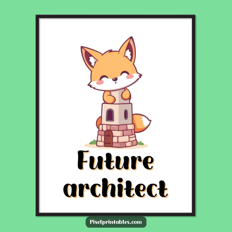Funny Pixel Fox Poster - Mischievous Tower Building for Retro Gaming Art Lovers Gift