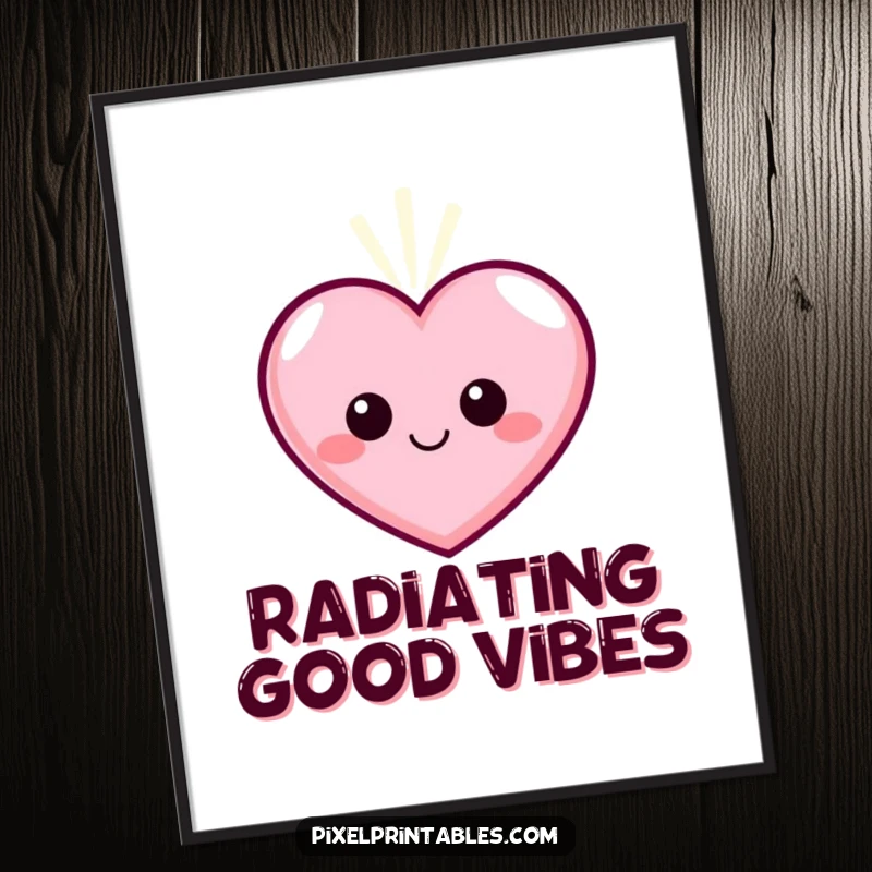 Funny Pixel Heart Poster, a smiling pixelated heart character pulsing with warm light, for decorative warmth.