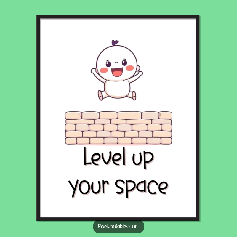 Funny Pixel Jump Poster: Gleeful Character, Retro Wall Art Gift