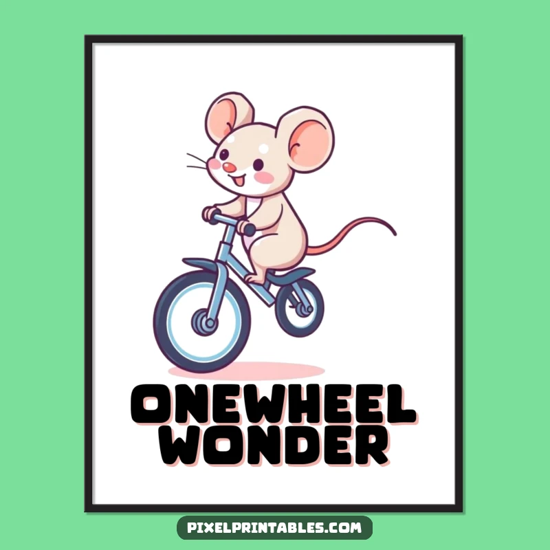 Funny Pixel Mouse Unicycle Poster: Whimsical Retro Art, Terrific Funny Gift