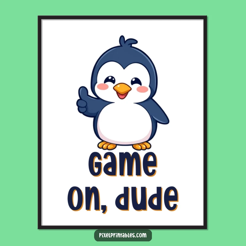 Funny Pixel Penguin Thumbs Up Poster: Retro Gaming Art, Terrific Funny Gift