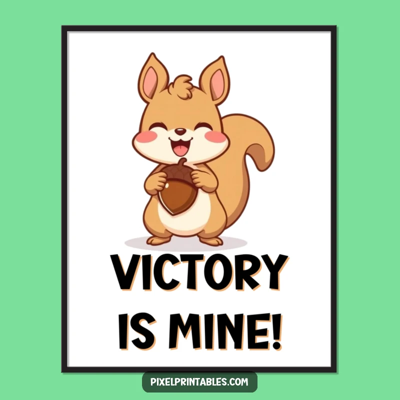 Funny Pixel Squirrel Poster - Triumphant Acorn Celebration for Retro Gaming Fans Gift