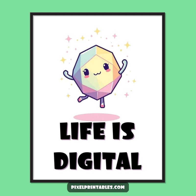 Funny Pixelated Geometric Shape Dancing Poster - Retro Wall Art