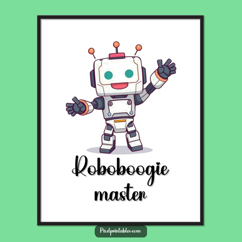 Funny Robot Dance Poster - Cheerful Blocky Character Art