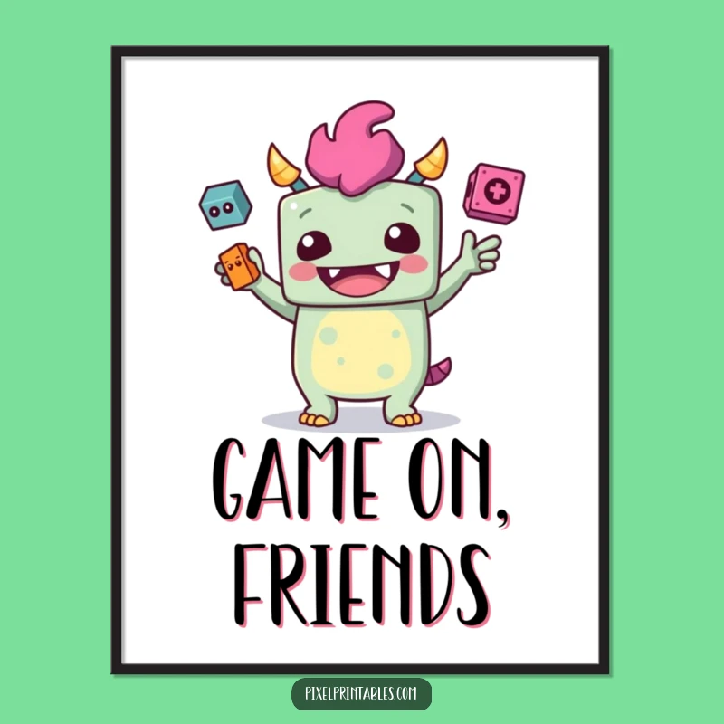 Funny Juggling Monster Poster, Retro Gamer Wall Art