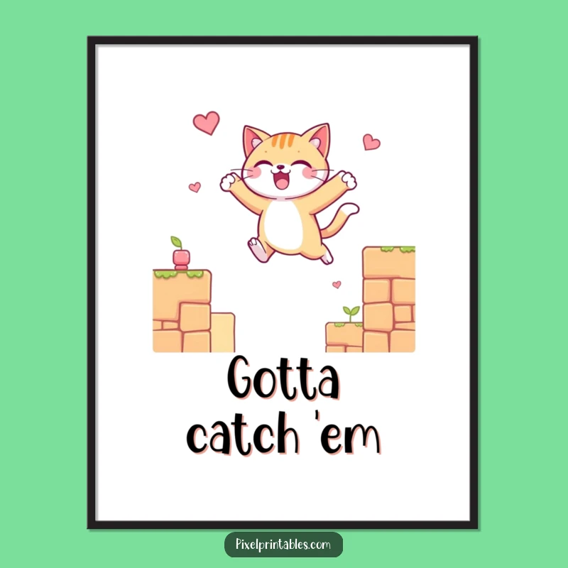 Retro Funny Cat Platform Poster: Game Room Decor, Awesome Funny Gift