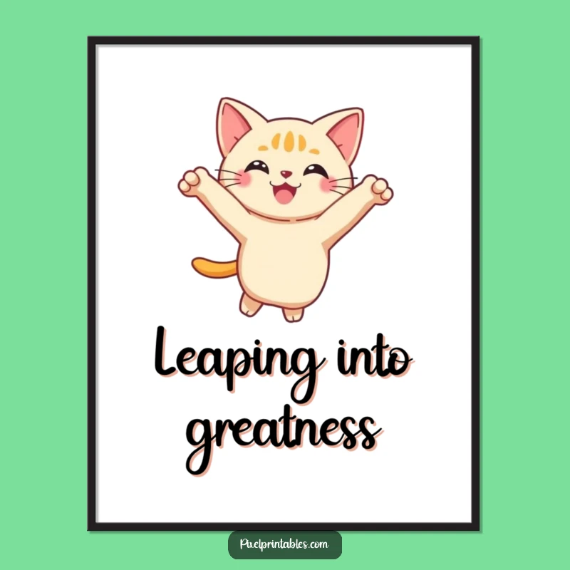 Funny Pixel Cat Poster: Playful Leap Wall Art, Perfect Humorous Gift