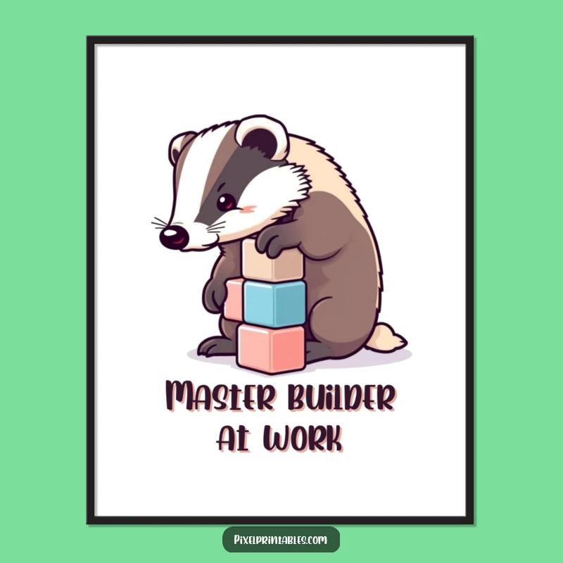 Funny Determined Badger Pixel Cubes Poster - Strategic Funny Wall Art