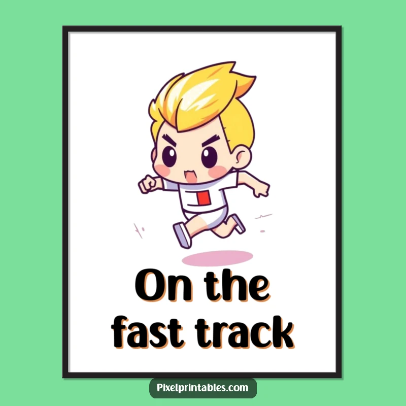 Funny Pixel Race Poster: Determined Character's Retro Finish Line Art Gift