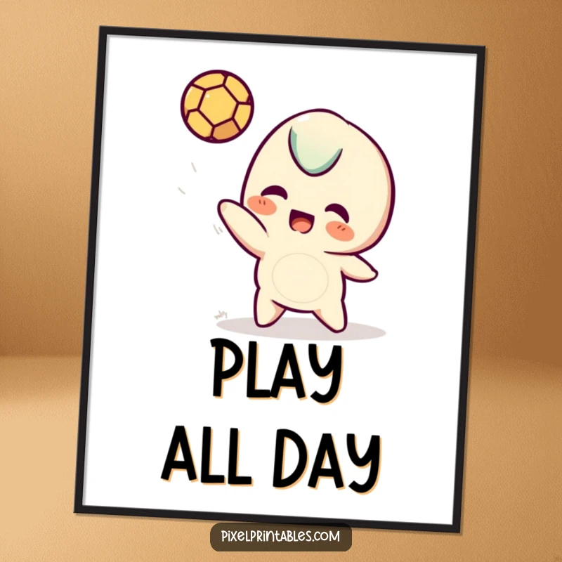 Funny pixel poster featuring a playful pixelated character tossing a pixel ball, adding a retro gaming charm to walls.