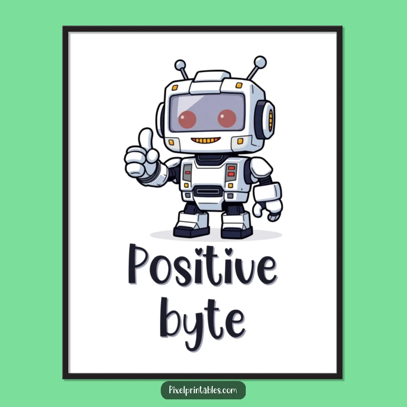 Funny Robot Thumbs Up Poster - Pixel Tech Wall Art Gift!