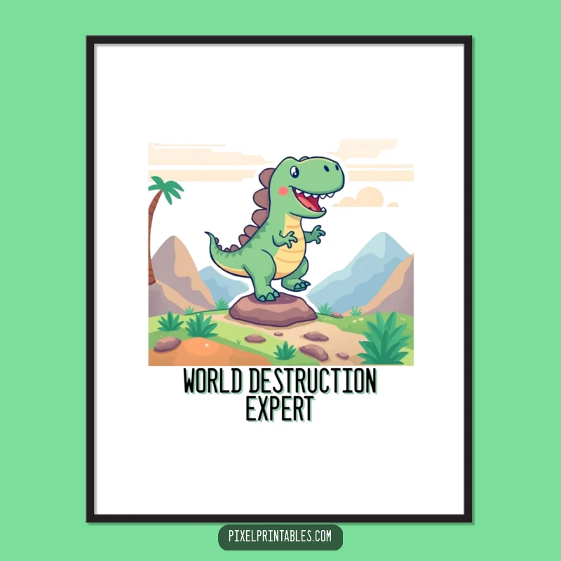 Funny Pixel Dino Stomp Poster - Exciting Retro Gaming Art