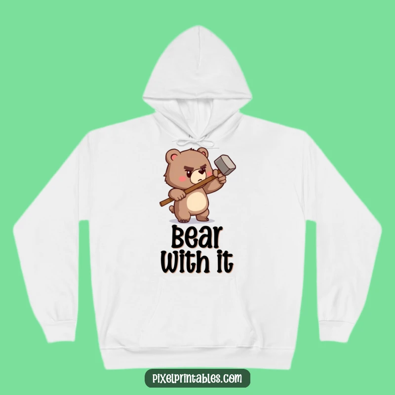 Cozy Funny Pixel Bear Hammer Hoodie: Retro DIY Comfort, Fantastic Funny Gift