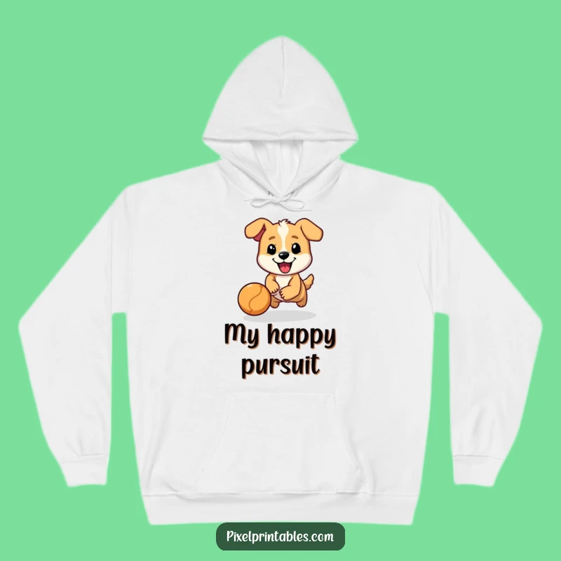 Cozy Funny Pixel Dog Ball Chase Hoodie - Warm Character Comfort