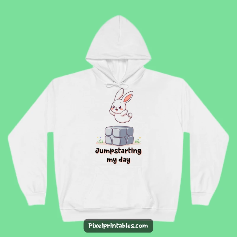 Cozy Funny Pixelated Bunny Jumping Hoodie, Comfortable Funny Gift