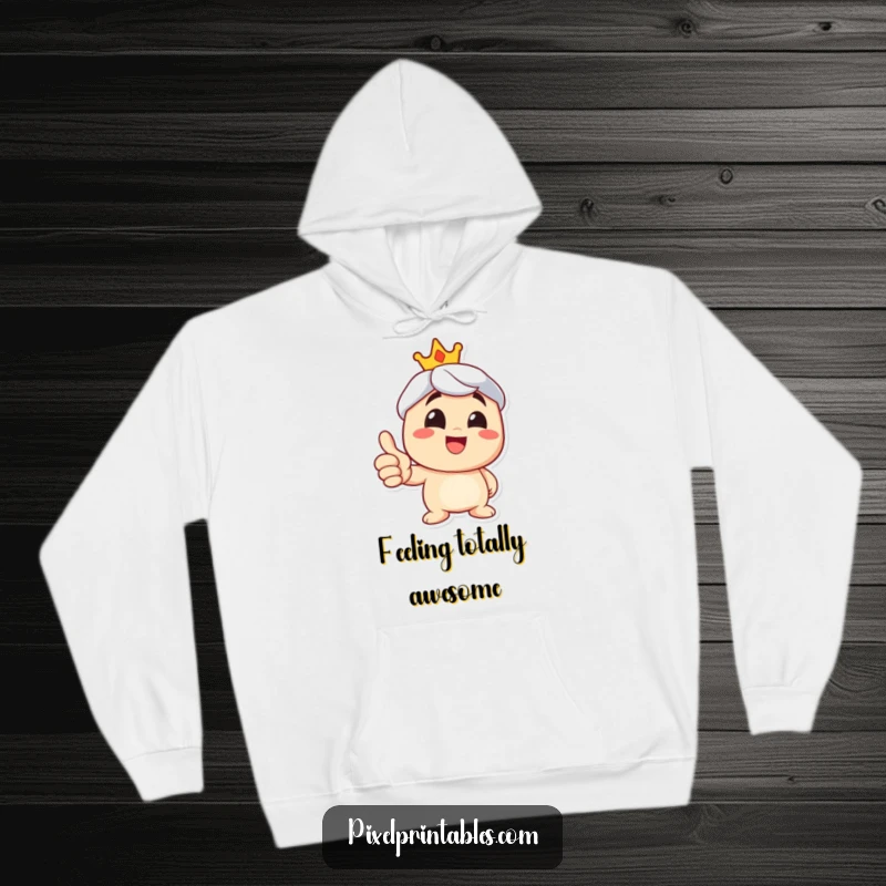 Funny thumbs up hoodie with a happy character giving a positive gesture, offering warmth and cheerful comfort.