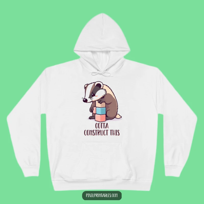 Funny Determined Badger Cube Stacking Hoodie - Cozy Funny Gift for Strategists