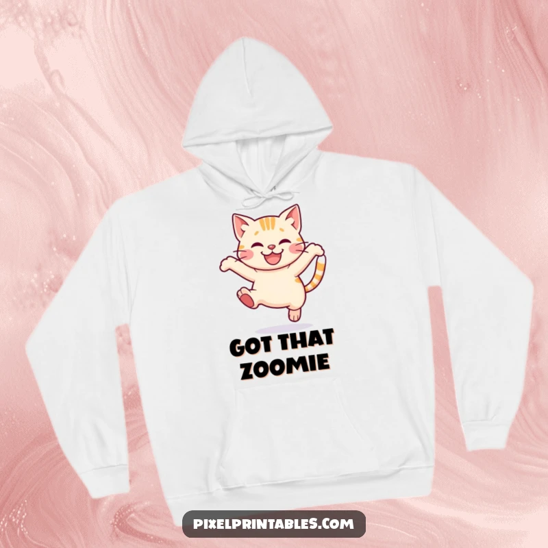 Funny Pixel Cat Hoodie: Cute pixelated cat leaping joyfully, soft and warm pixel art hoodie.