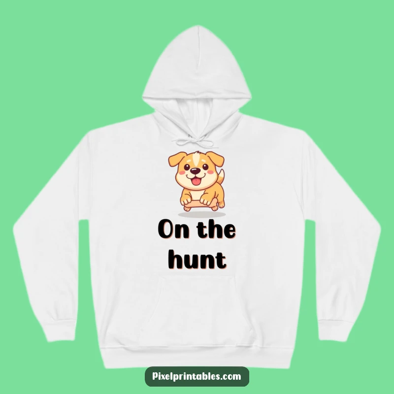 Funny Pixel Dog Hoodie: Cozy Determined Chase, Warm Gamer Gear