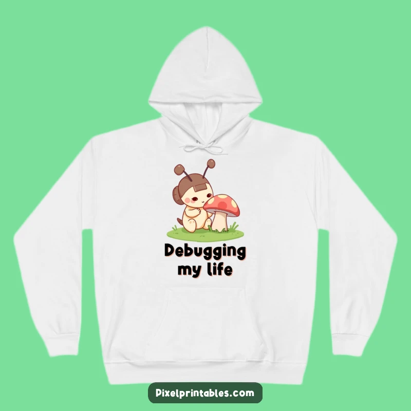 Funny Pixel Explorer Hoodie: Cozy Retro Character & Mushroom Design Gift