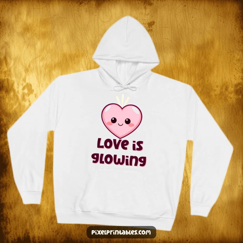 Funny Pixel Heart Hoodie, a smiling pixelated heart character pulsing with gentle light, perfect for cozy warmth.