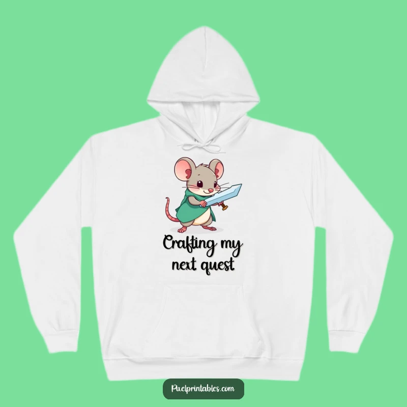 Funny Pixel Mouse Sword Hoodie - Cozy Crafter Gift for Adventurers