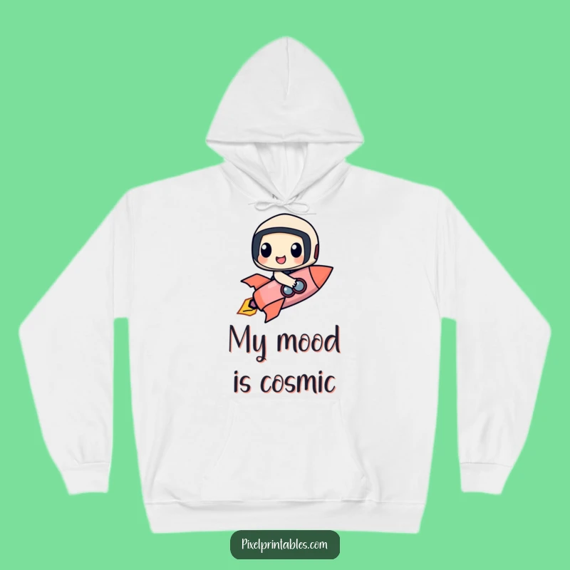 Funny Rocket Rider Hoodie: Happy Pixel Character's Cozy Space Gift