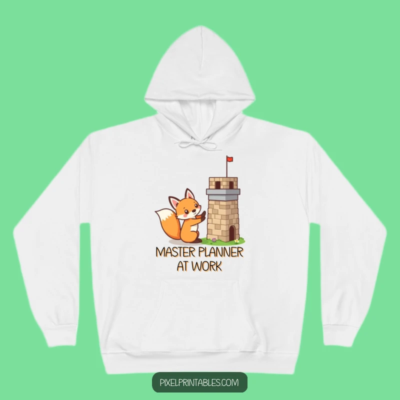 Funny Pixelated Fox Hoodie: Cozy Mischievous Builder Apparel for Pixel Art Fans