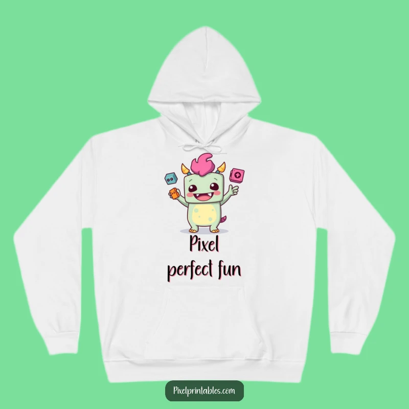 Funny Juggling Monster Hoodie, Cozy Up for Pixelated Fun