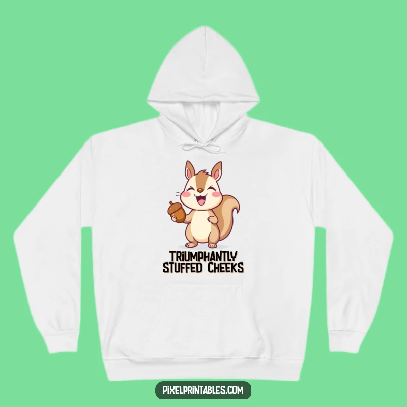Funny Pixelated Squirrel Hoodie: Cozy Triumphant Collector Apparel for Gamers