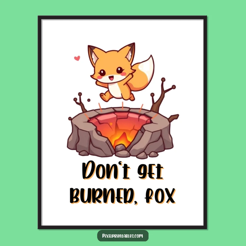 Funny Free Printable Fox Lava Jump Wall Art - Downloadable Pixel Art Decor
