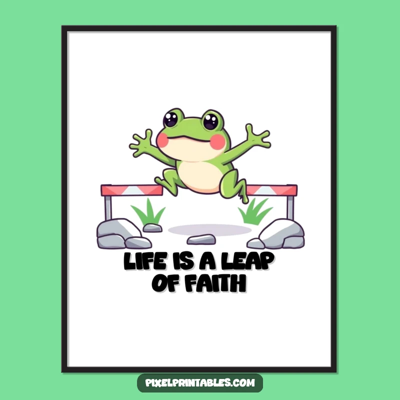 Free Printable Frog Wall Art: Pixelated Obstacle Jumper Downloadable Art