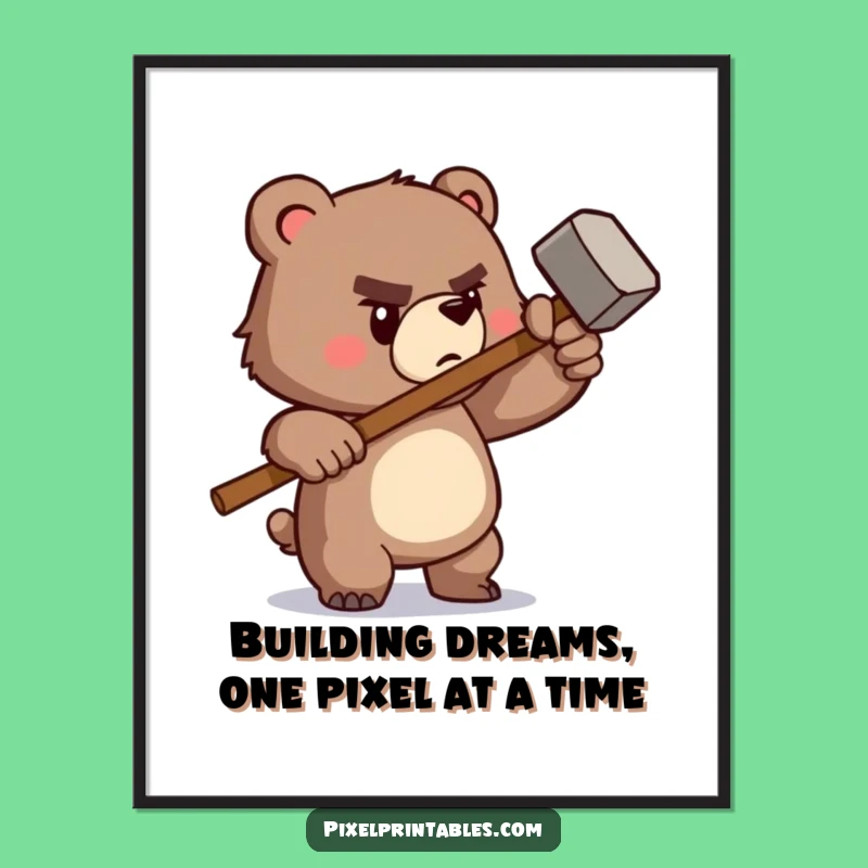 Free Printable Pixel Bear Hammer Wall Art - Funny Downloadable Art