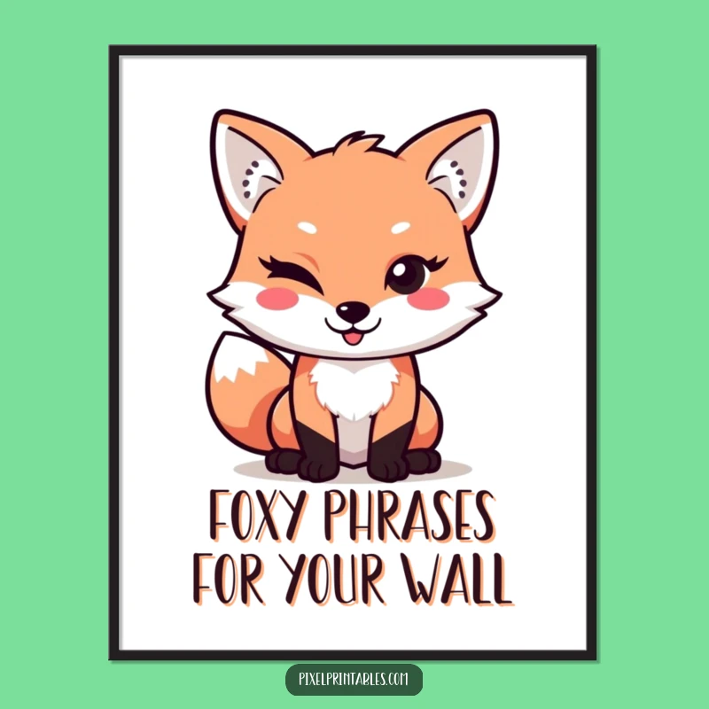 Free Printable Pixel Fox Wall Art: Funny Mischievous Digital Downloadable Decor