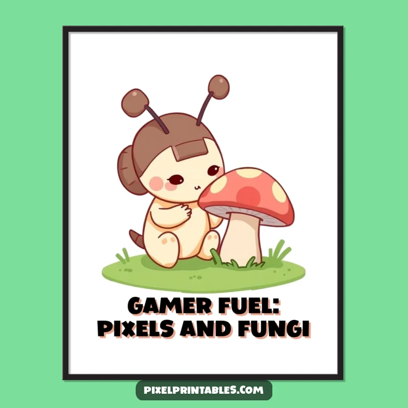 Free Printable Wall Art: Curious Pixel Character & Mushroom - Funny Downloadable Decor