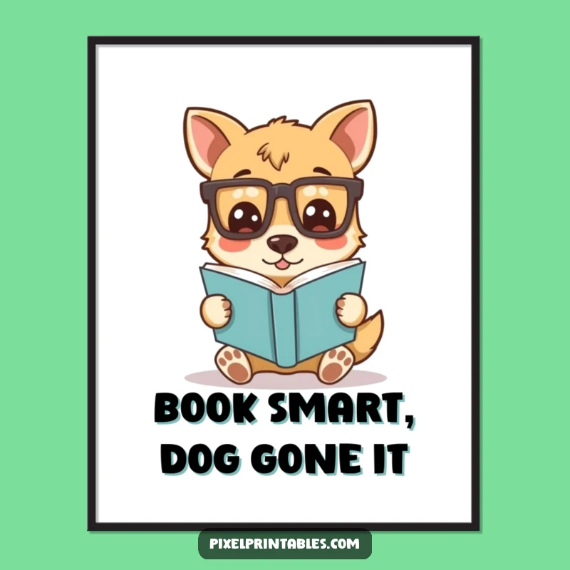 Free Printable Wall Art: Funny Dog Reading, Quirky Downloadable Decor Gift