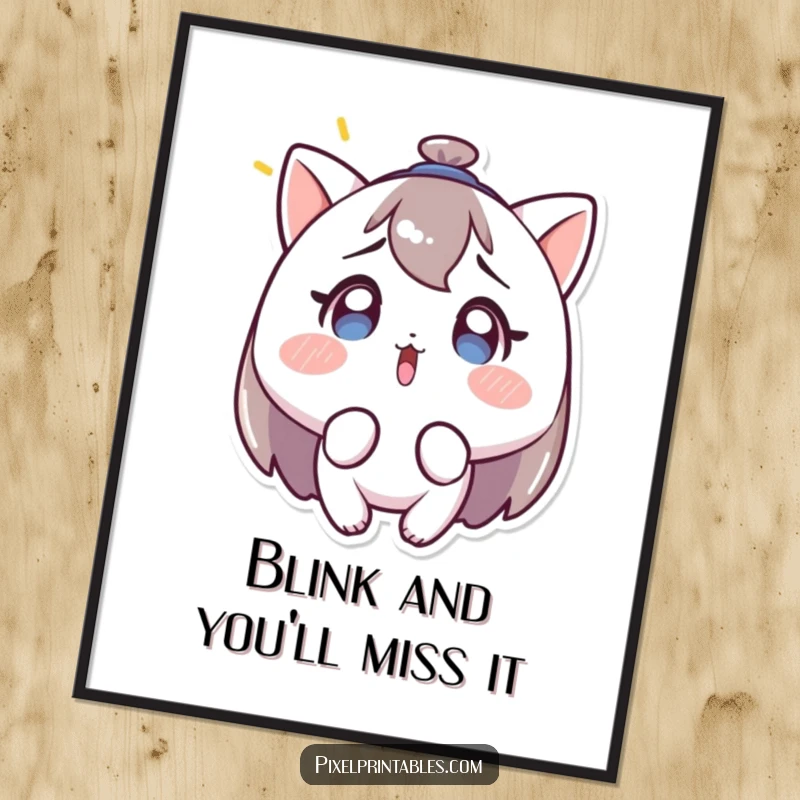 Funny free printable wall art: a character reacts with wide-eyed surprise to a blinking light, creating humorous and intriguing decor.